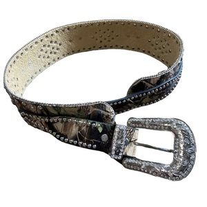Camouflage Rhinestone Studded Leather Belt Size S